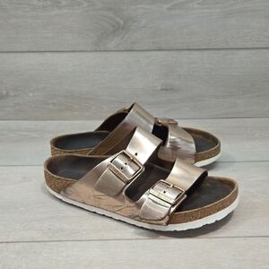 Birkenstock Women Arizona Metallic Rose Slide Sandals Leather Shoes 39/8 Regular